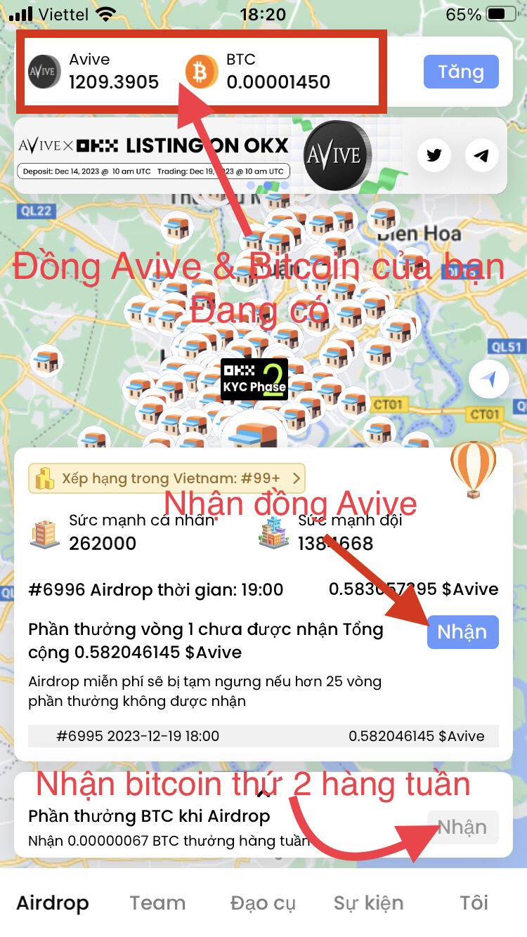 Cách nhận đồng Avive & bitcoin