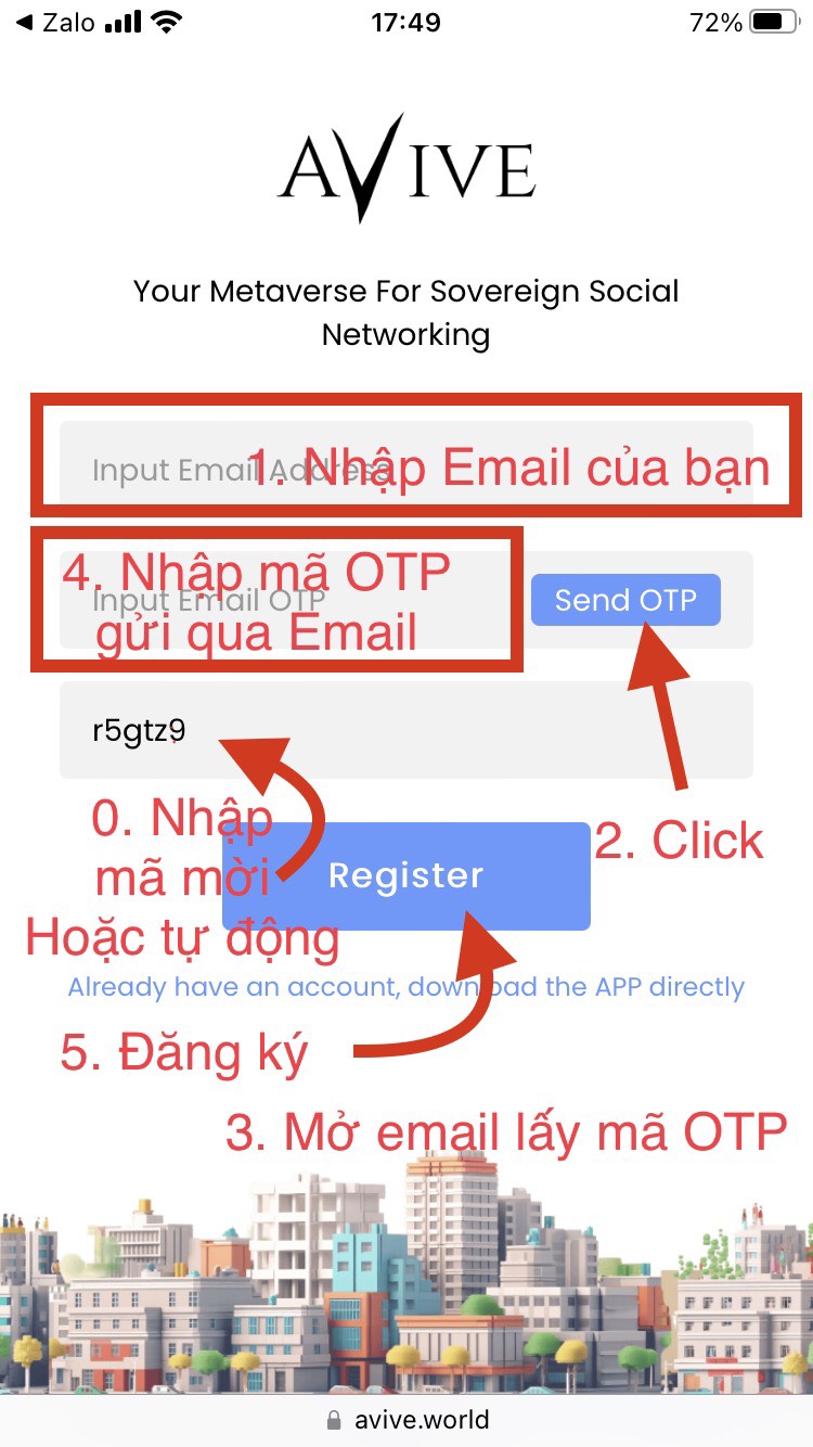 Các bước tạo tài khoản Avive
