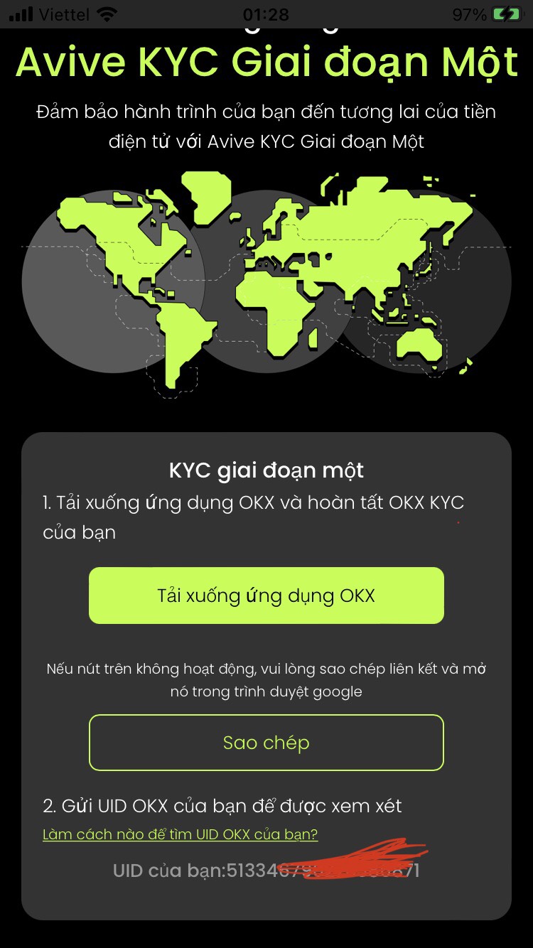 Kết quả Avive KYC bước 1 thành công