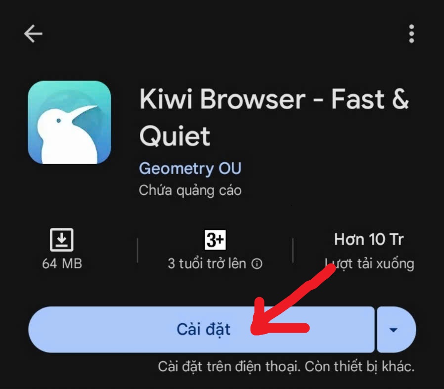 Cài đặt trình duyệt Kiwi Browser