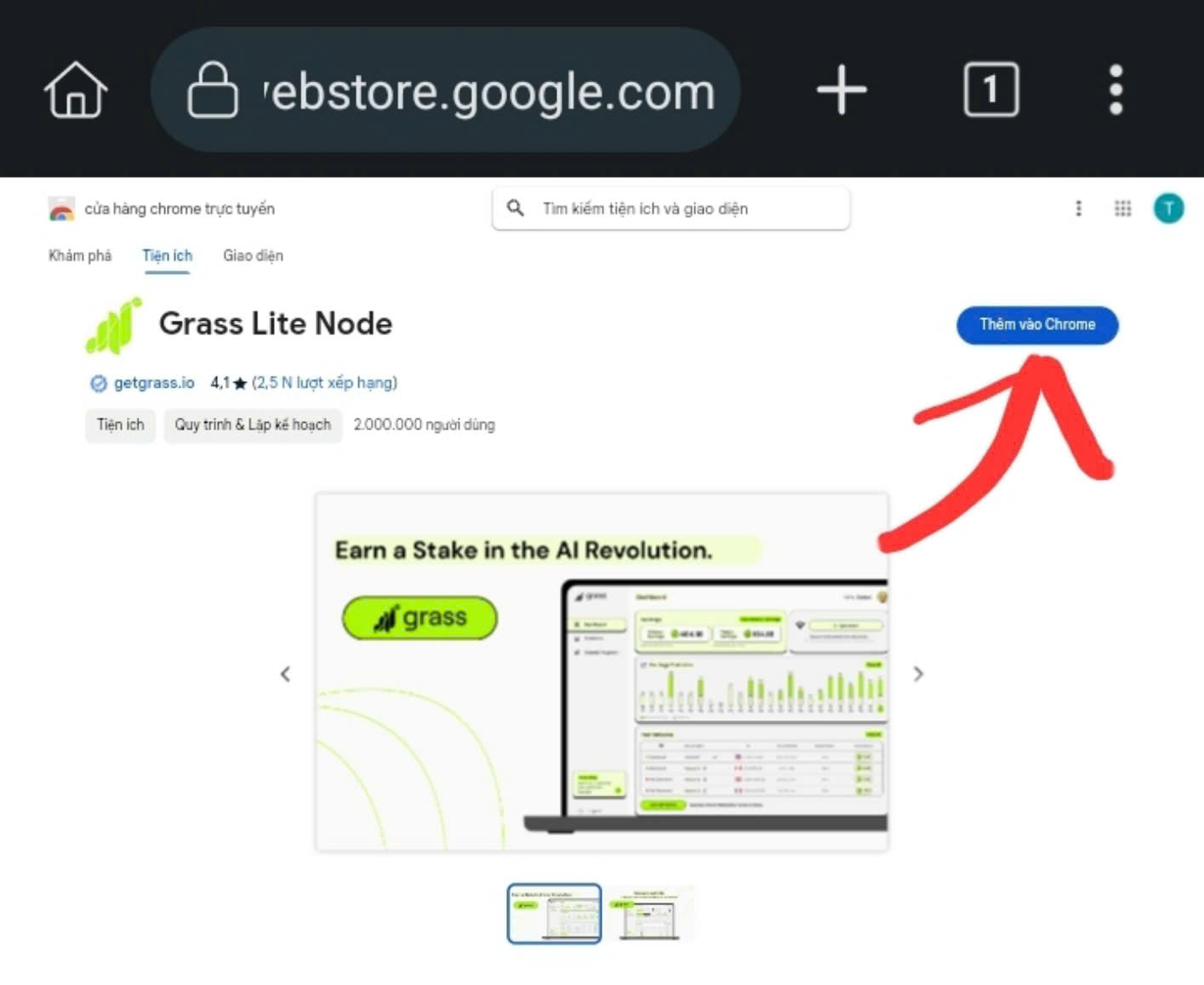 Thêm Extension "Grass Lite Node" vào Chrome