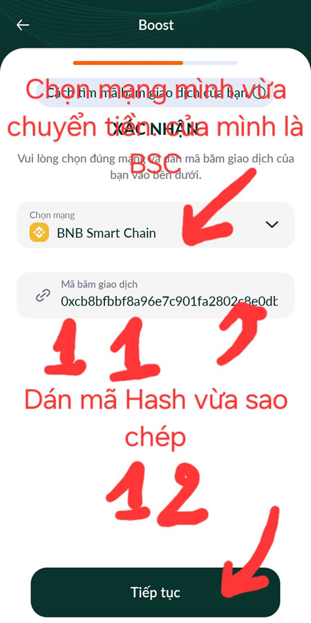 Dán mã Hash giao dịch mạng BSC