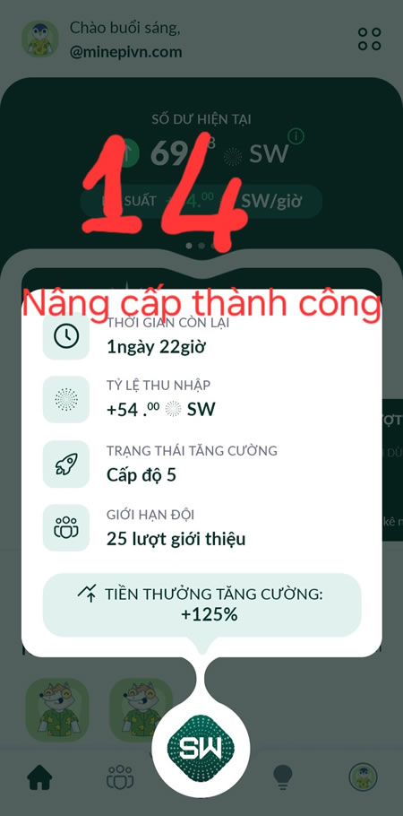 Kết quả nâng cấp thành công Level 5